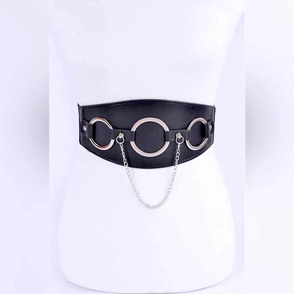 Plus Size Vegan Leather Chain Waist Statement Belt